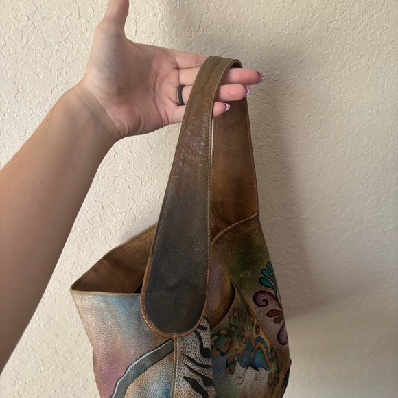 Anuschka | Women's Genuine Leather Hand-painted Butterfly Floral Shoulder Bag - Picture 10 of 15